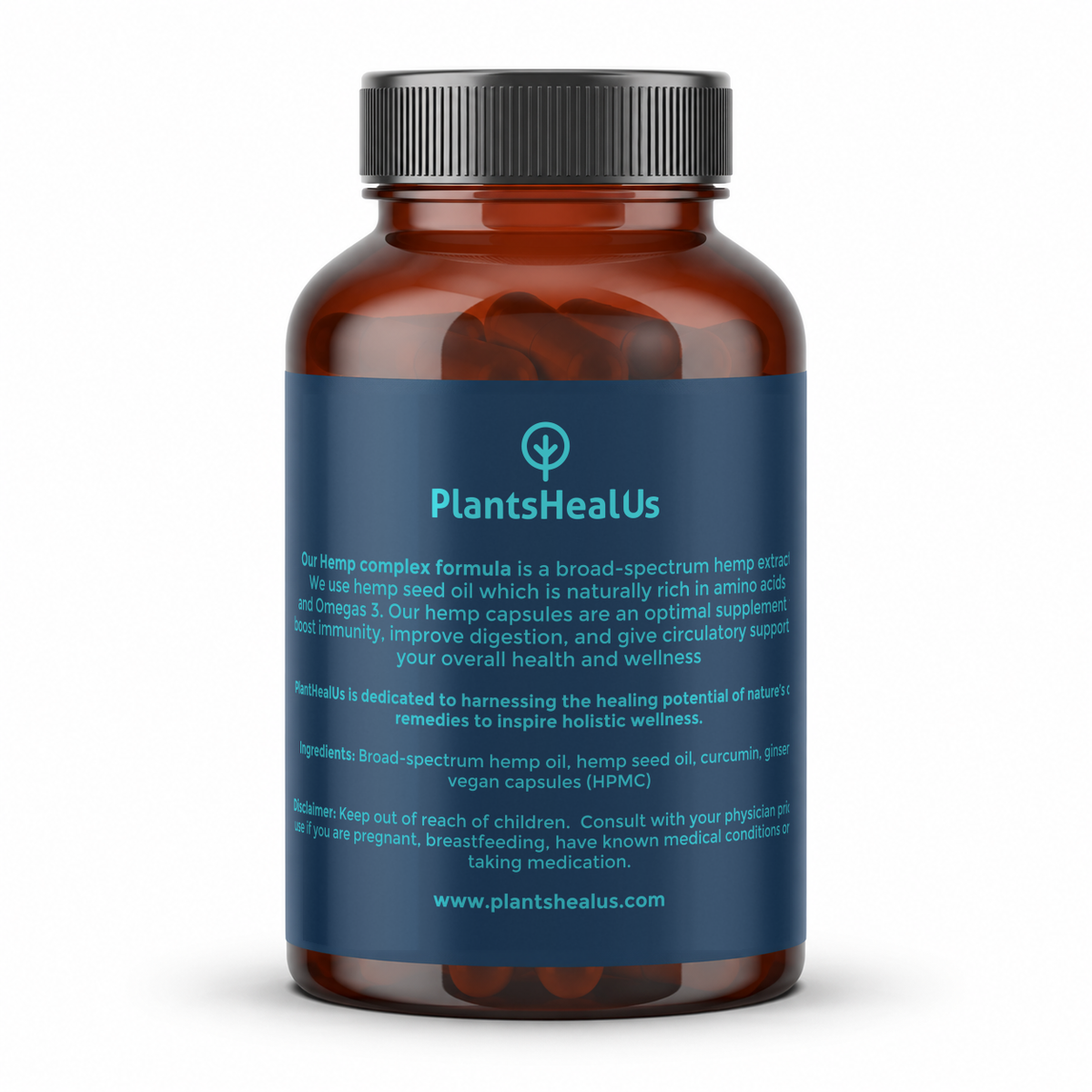 Plants Heal Us Hemp Curcumin and Ginseng Capsules 1500 mg - back label view
