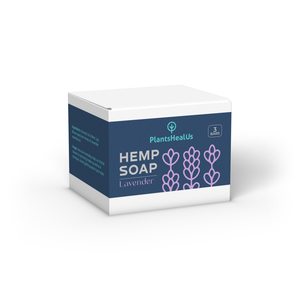 Lavender Hemp Soap box front and left 3D view