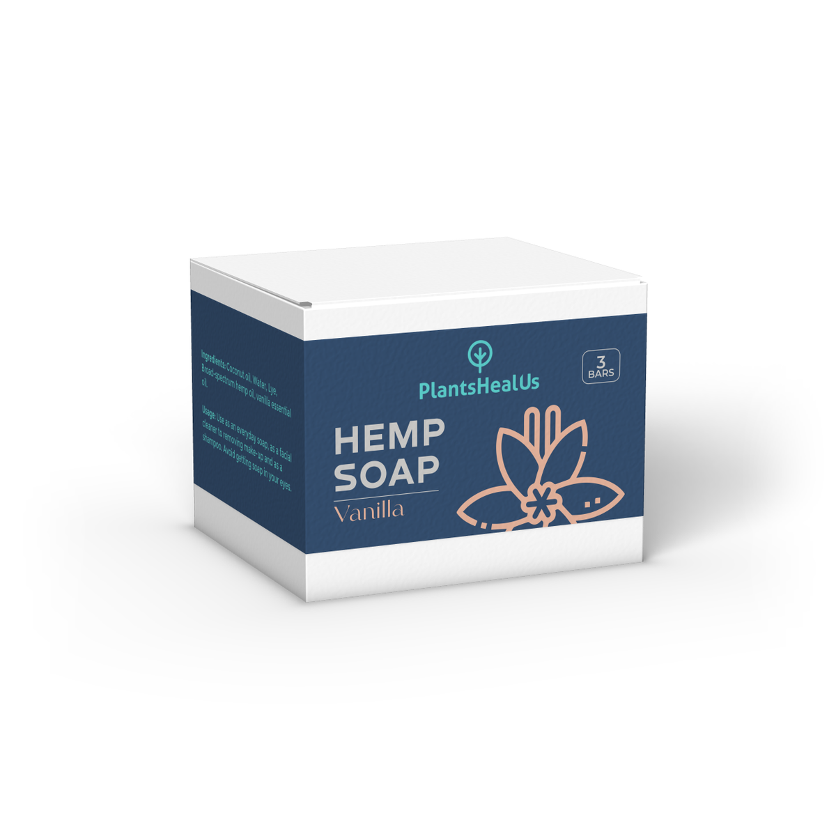 Vanilla Hemp Soap box front and left 3D view