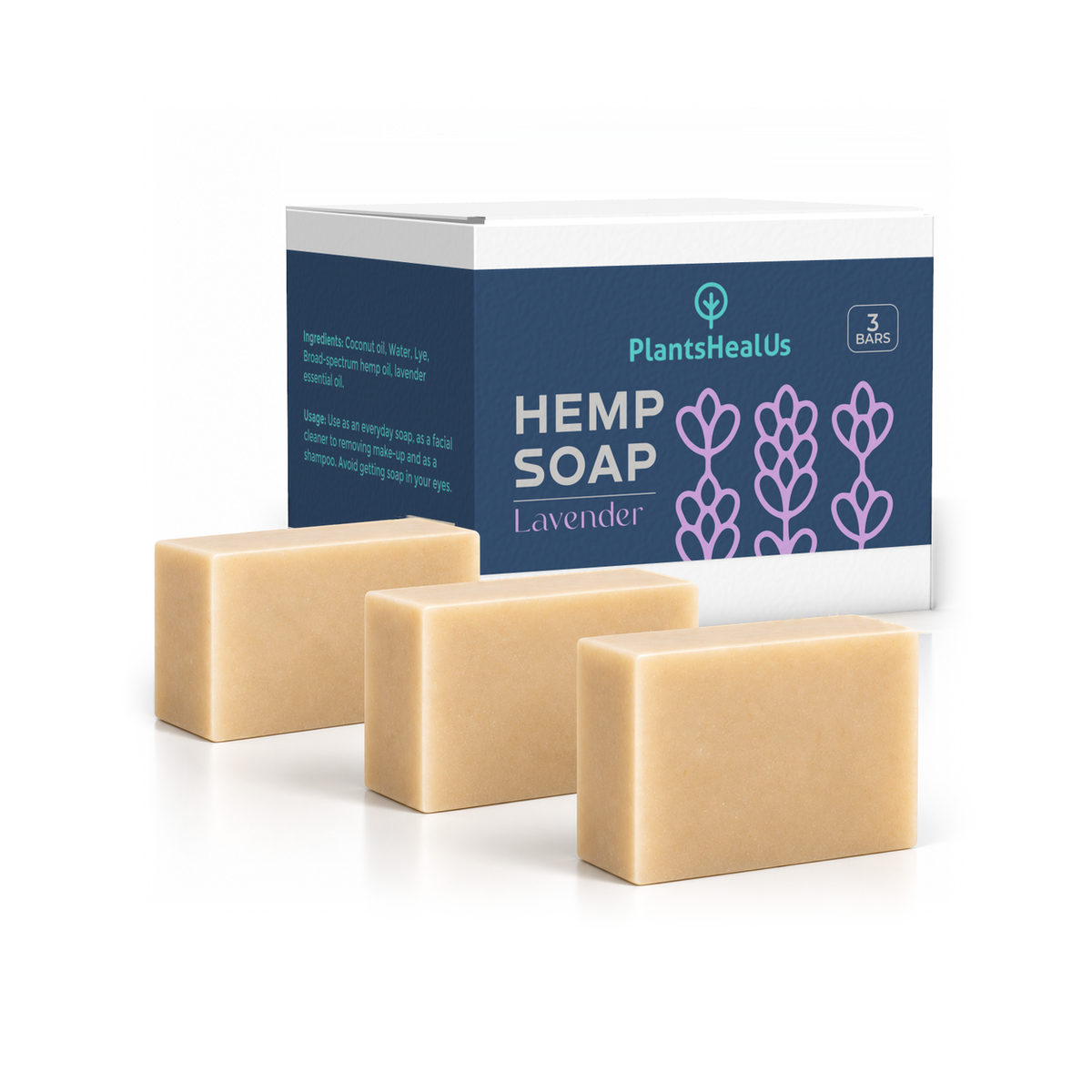 Plants Heal Us Lavender Hemp Soap 3 Pack with three soap bars