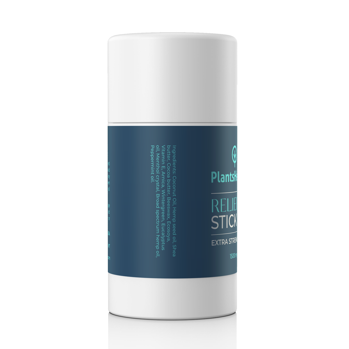 Plants Heal Us Extra Strength Relief Stick 1500 mg left side view, ingredients panel